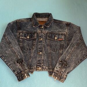 JORDACHE denim button front jacket bows and zippers medium blue vintage size M